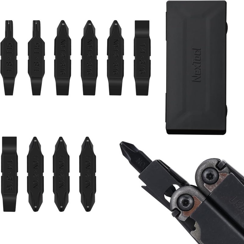 Nextool 10 Pack Replacement Double-Ended Screwdriver Bit for Leatherman Multi-Tool – Durable S2 Steel #1, #2 & #1-2 Phillips + 1/4, 3/16 & 1/8 Flat Head+T15 Torx, Perfect for DIY, and Outdoor Repairs - Image 1